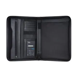 Tùy chỉnh Thiết Kế Khác Nhau Padfolio A4 Da Dây Kéo Danh Mục Đầu Tư Thư Mục với Máy Tính & 20 Trang Notepad