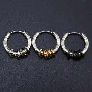 4 Slideable Small Buckle Ring Hanging Ear Clip Stainless Steal Round Stud Earrings Hoops Men Women Accessories