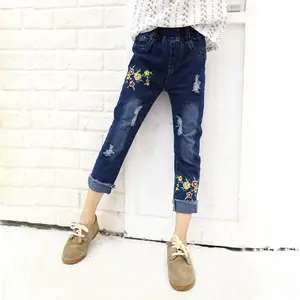 Hao Baby New Summer Girl For Children Aged Three To Nine Flowers Edition Kid Jeans