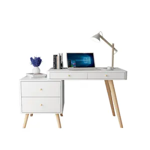 Laci Kayu Mewah Desain Penyimpanan Furnitur Warna-warni Meja Komputer Modern Putih dengan Melamin