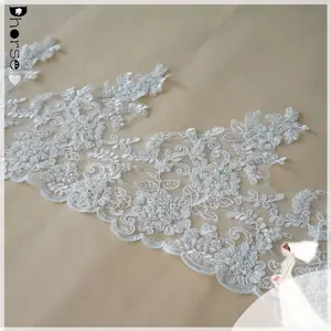 China wholesale fancy beaded embroidery alencon lace trim white for bridal gown DHBL1577