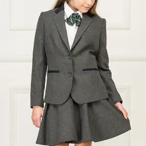 OEM חטיבת ביניים בנות אנגליה סגנון גריי צבעים מעיל מעיל בלייזר וחצאית עיצוב עם תמונה