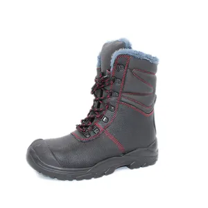Rockcoq – chaussures de sécurité en cuir robuste pour homme, chaussures de sécurité en fourrure d'hiver, pour le travail, station-service, black knight