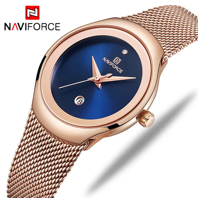 NAVIFORCE-Reloj de marca de lujo para mujer, de cuarzo, con correa de malla de acero, resistente al agua, 5004