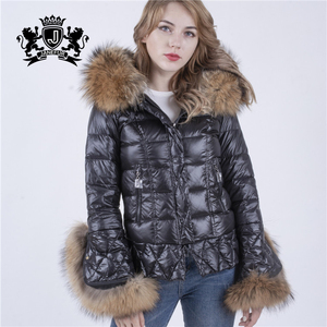 Moda mujer caliente corta pato abajo chaqueta de piel con Gran <span class=keywords><strong>Collar</strong></span> de piel de mapache - Product Image 2