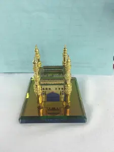 كريستال حيدر أباد Charminar المسجد نموذج & معدن مطلي بالذهب Charminar نموذج للهند الزفاف هدية