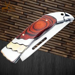 Cuchillo de supervivencia táctico de acero inoxidable de alta calidad, interruptor plegable de bolsillo de madera para acampar, engranaje personalizable OEM grabado con láser para - Product Image 6