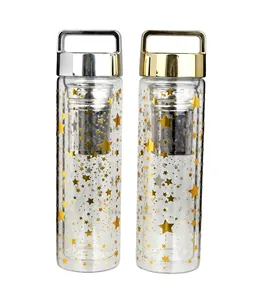 400ml custom logo bpa free decal hot water tea infuser Glass Bottles Wholesale Sublimation Tumbler With Strainer