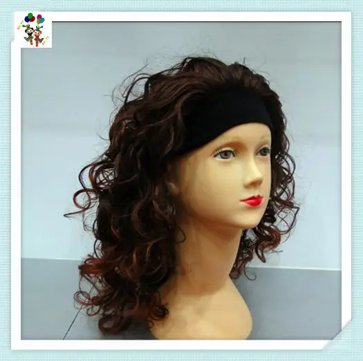 Synthetic Curly Wigs Womens Party Fancy Dress Long Curly Synthetic Wigs With Headband HPC-3708