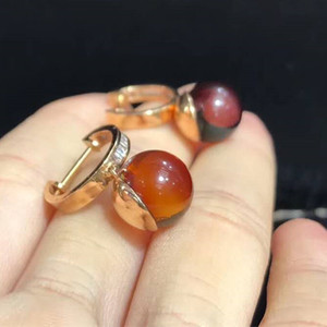 Nuovo Prodotto Nel Mercato Cinese 18 k in oro rosa Del Sud Africa diamante reale naturale Dominicana blu ambra pendente Dell'orecchino