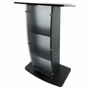 Clear Black Lecterns Pulpits Modern Curved Frosted Front Acrylic Panel Pulpit Stand Podiums