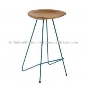 Taburete de Bar de diseño industrial cómodo de alta calidad con base de hierro de madera ovalada y patas para hoteles comedor lugar de trabajo - Product Image 3