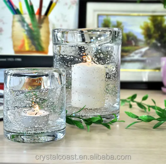 Hand blown bubbled personalized decal tempered plain glass candle holder