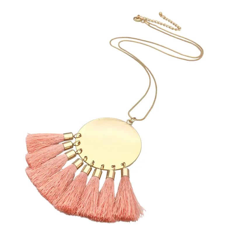 Bohemian Copper Long Chain Pendant Necklace Mulheres Banhado A Ouro Liga Silk Thread Tassels Longo Colar Moda Vestido Jóias