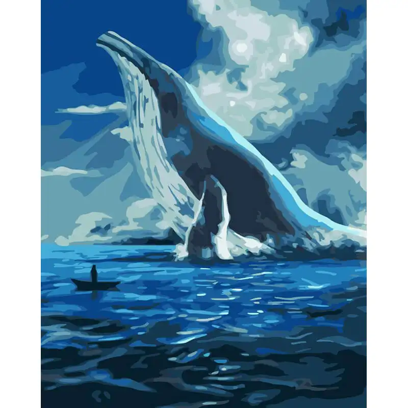ที่ขายดีที่สุดสีฟ้าลึกปลาวาฬโดยตัวเลขภาพวาดสีน้ำมันที่ทันสมัยสำหรับห้องนอนหรือห้องวาดภาพ