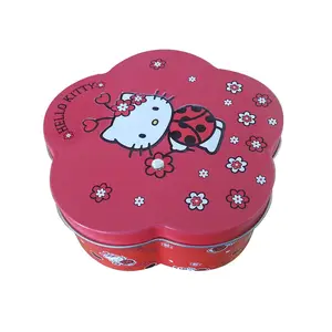 Flower shaped kitty candy tin box