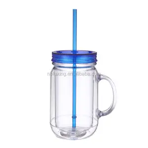 Bán Buôn Trung Quốc 20Oz Nhựa Mason Jar Cup Với Xử Lý Và Rơm