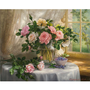 Diamant Broderie <span class=keywords><strong>Fleurs</strong></span> Point <span class=keywords><strong>De</strong></span> Croix Diamant <span class=keywords><strong>Peinture</strong></span> <span class=keywords><strong>Vase</strong></span> Plein Carré Rond Strass Décoration Murale Mosaïque - Product Image 1