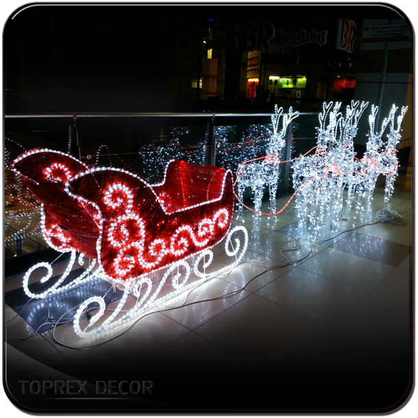 Santa Sleigh and Reindeer - Life Size LED Christmas Lights