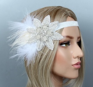 Bestdance-Diadema con plumas, tocado de novia <span class=keywords><strong>Vintage</strong></span>, 1920s, gran Gatsby - Product Image 2