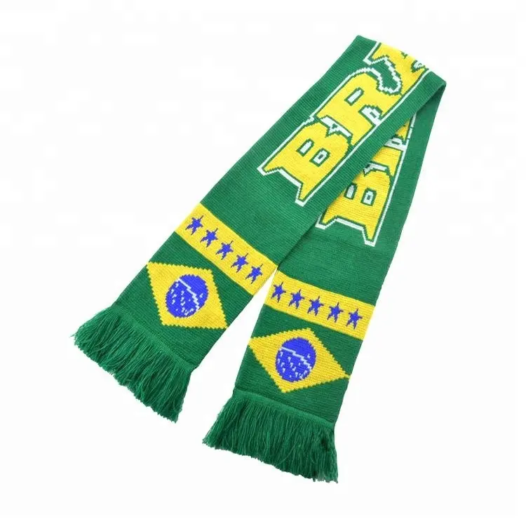 Brazilian National team football fan knitted acrylic scarf Brazil football scarf for 2022 QATAR