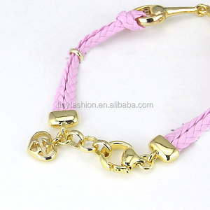 Equestrian Jewelry Factory 18K Gold Plated Double <strong>Horse</strong> Bit Leather <strong>Bracelet</strong> - Product Image 2