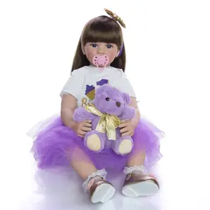 bayi terlahir kembali wig boneka Suppliers-KEIUMI Mainan Bayi Silikon Lembut, Mainan Realistis Badan Kain 24 "60 Cm untuk Hadiah Ulang Tahun Anak-anak