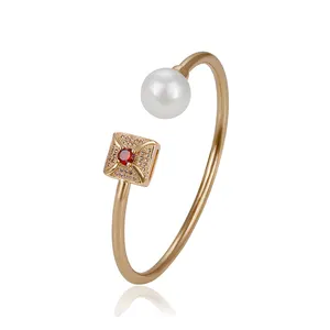 51722 xuping 18K gold color fashion pearl and gemstone bangle