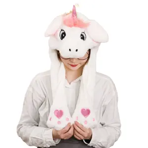 2020 Kawaii Korea Saham Lembut Plush Lucu Mencubit Kelinci dan Unicorn Telinga Bergerak Telinga Kelinci Topi