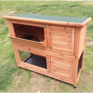 Clapier à lapins moderne en bois à 2 étages avec motif imprimé - Product Image 5