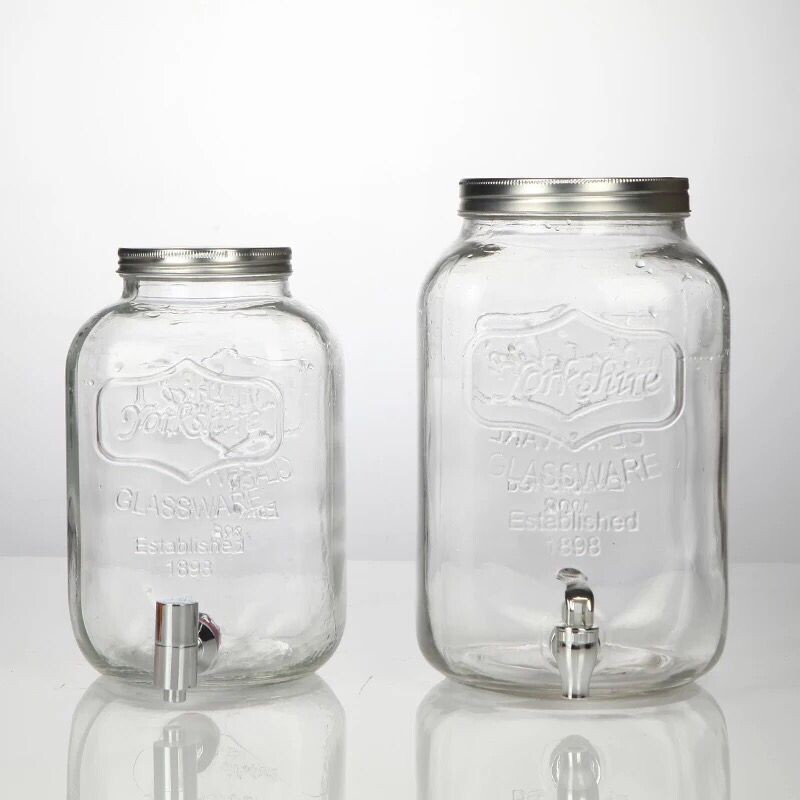 2 Gallon Glass Mason Jar Beverage Juice water Dispenser With Tap.