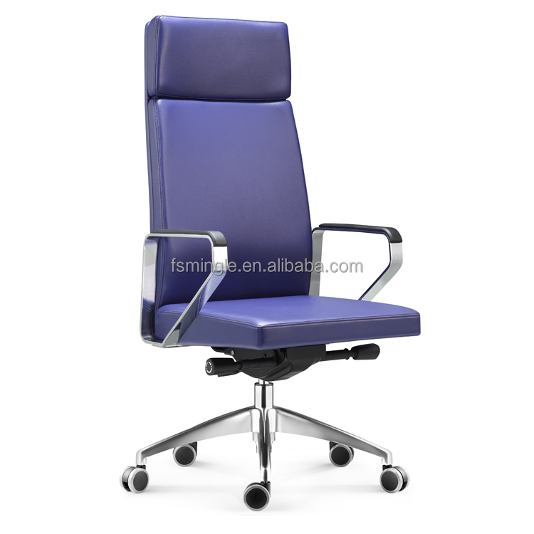 Популярный дизайн синий кожаный офисный стул с Алюминиевый подлокотник набивкой