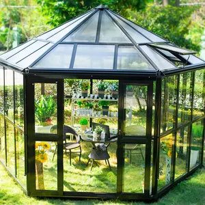 G-MORE Gazebo Taman Kaca Aluminium Segi Enam Prefab Mewah untuk Dijual