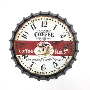 Household items Cafe Coffee Printed fabric Round Iron Wall clock