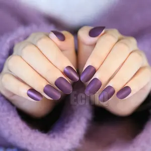 Velvet Matte False Nails Nice Shape Wine Purple Lady Fake Nail Tips Medium Grace Daily Style Z268