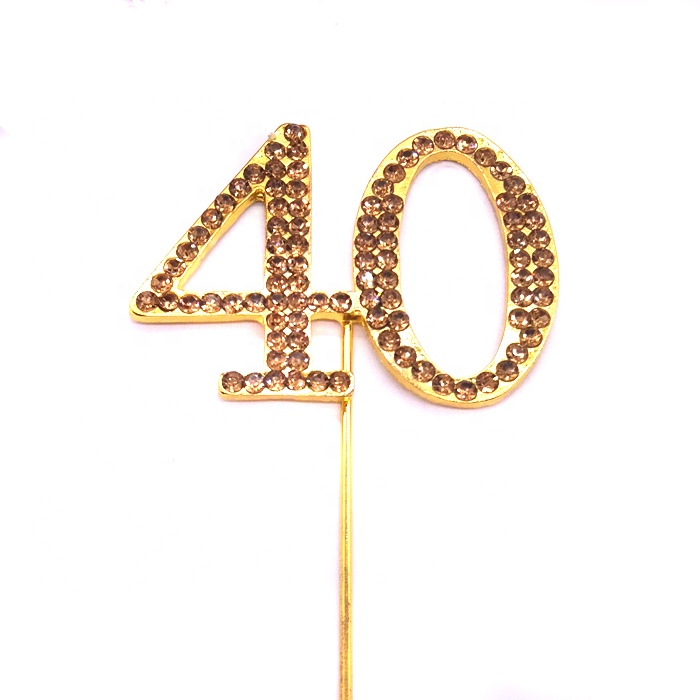 40th Birthday Anniversary Number Cake Topper - Gold Rhinestones