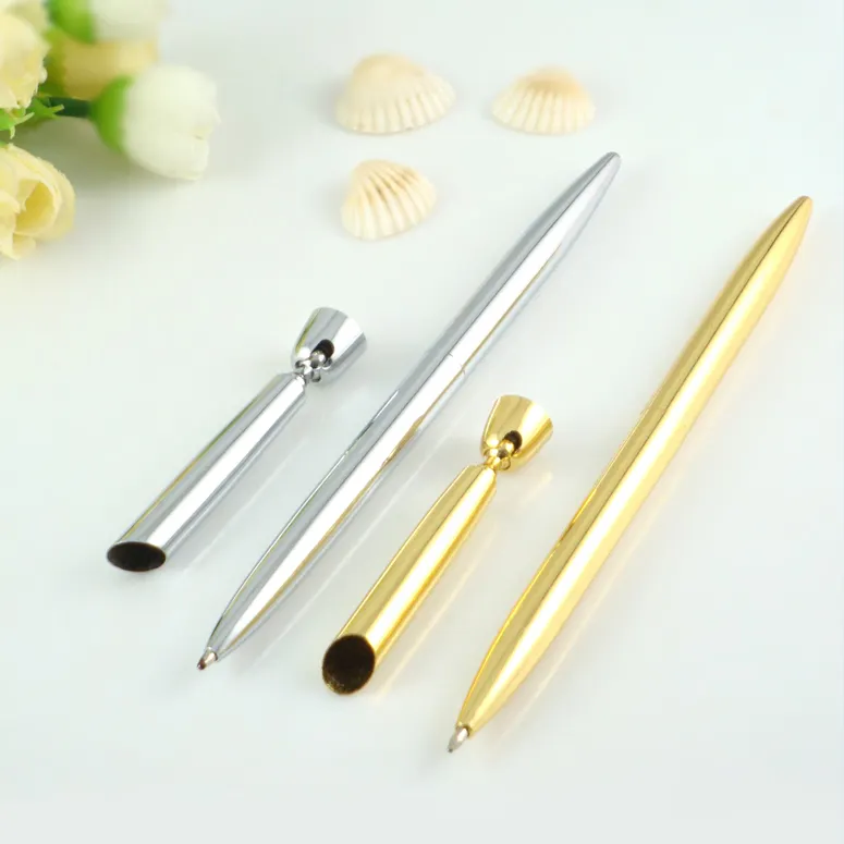 Ouro/Prata metal desktop caneta suporte brilhante cromo funil caneta titular mesa suporte fixo mesa de ouro mesa pen holder set