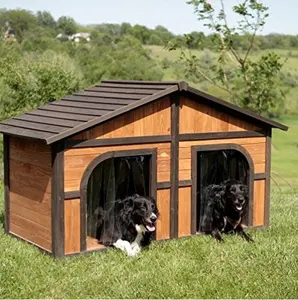 Extra grande de madera maciza perro casas trajes de dos perros o 1 razas de perro al aire libre cama tiene un elevado fondo y aislamiento Natural