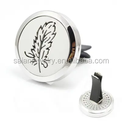 New Silver Feather Magnet Diffuser Stainless Steel Car Aroma Locket Free Pads Crystals Essential Oil Car