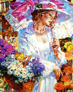 Gz729-40*50 pintura do diamante diy, bela mulher localização de flores padrão de tela pintura