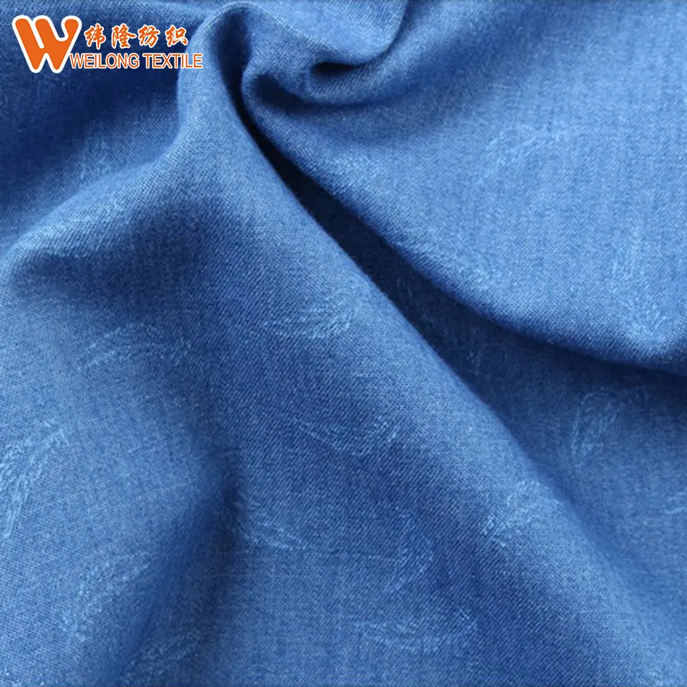 Thin light weight 100% cotton feather printed indigo blue denim fabric for T-shirt cloth