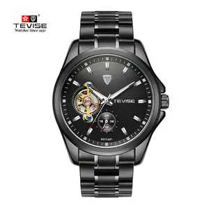 Tevise Brand Men's Automatic Black Watch With A Fly Wheel , Fashion Watch Has A Waterproof Function