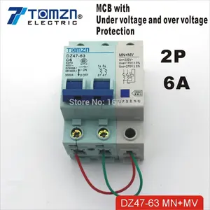 2 P 6A MV + MN 400 V ~ 50 HZ/60 HZ MCB con sovratensione e sotto protezione di tensione Mini Circuit breaker