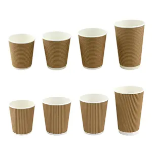 Tasse à café jetable bleu et blanc, gobelets en papier ondulé à usage unique, Kraft ondulé, 8oz 10oz 12 oz 16oz