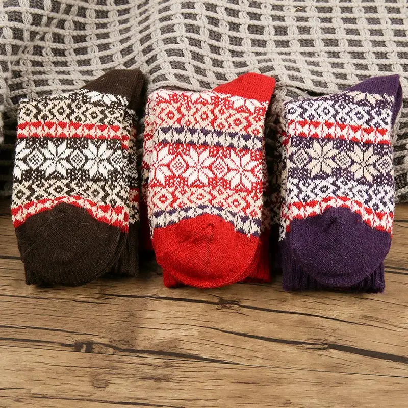 Осенне-зимние женские шерстяные носки в этническом стиле ретро с утолщенными цветами леса