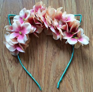 Mode Roze En Wit Schuim Bloemen Kat Hoofd Band Leuke Kat Oren Hoofdband