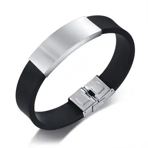 2023 Daily Wear Trendy High Quality Men's Silicone Bracelet Stainless Steel Bracelets For Sporty