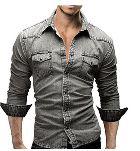 <span class=keywords><strong>Camicia</strong></span> Casual da <span class=keywords><strong>Uomo</strong></span> in <span class=keywords><strong>Denim</strong></span> di Alta Qualità a Maniche Lunghe - Product Image 3