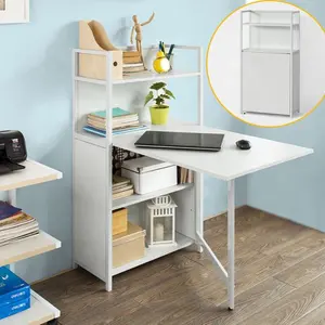 2-en-1 Bureau D'ordinateur Pliable Ordinateur Portable Bureau avec Armoire et Étagère Offre Spéciale Pc Réglable (autres) moderne En Bois Décor À La Maison