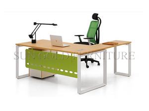 Modern büro <span class=keywords><strong>partner</strong></span> schreibtisch mit glas top, büro schreibtisch mit metall bein design - Product Image 3